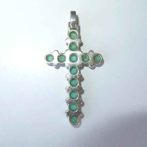 Large Sterling Silver Turquoise Marcasite Pendant - Picture 6 of 13